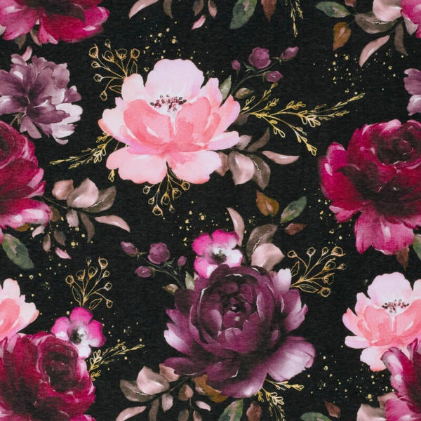 Wintersweat GLITZERPÜPPI XL Rosen auf Schwarz