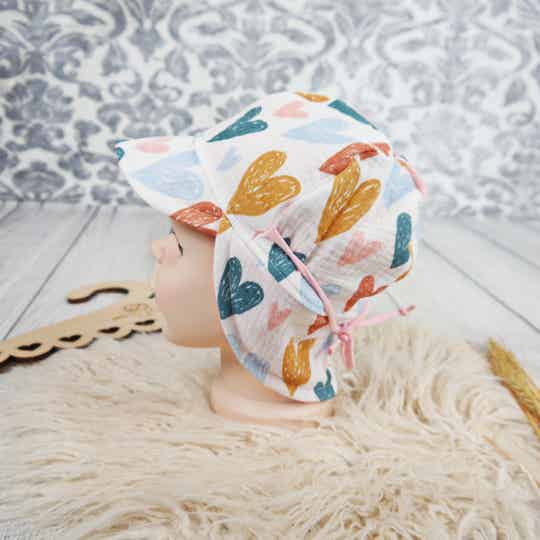 Sommermütze ONNI Musselin Herzen Weiß