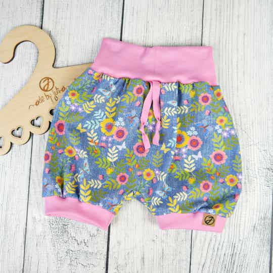 kurze Pumphose Jersey Jeanslook Blumen