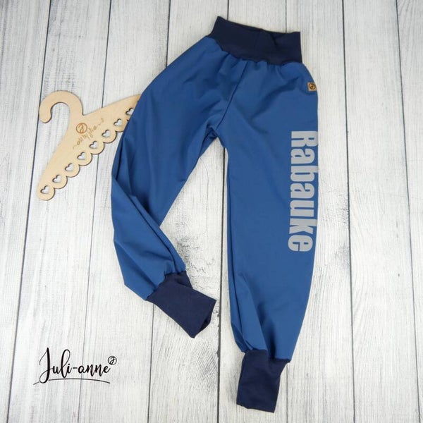 Matschhose Softshell Rauchblau mit Rabauke /WUNSCHNAME Reflektor Bild