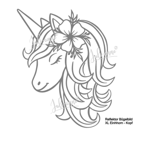 Reflektor Bügelbild - XL Einhorn Kopf