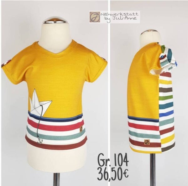 104 V Shirt Maritim Papierboot Senfgelb