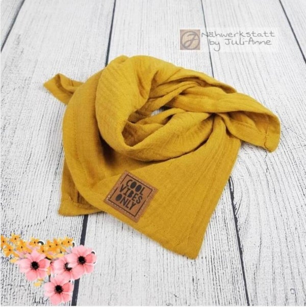 Musselin Halstuch Uni Senf "cool vibes only"