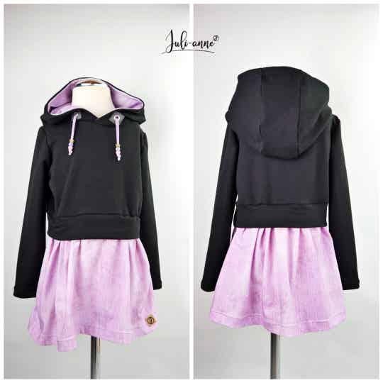 Girly Sweater - Tunika mit Kapuze Softsweat Schwarz & Flieder