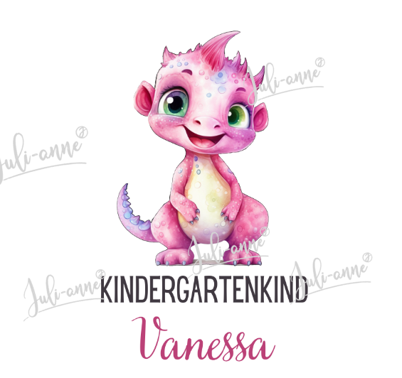 Bügelbild KINDERGARTEN DINO GIRL - Pink Rosa
