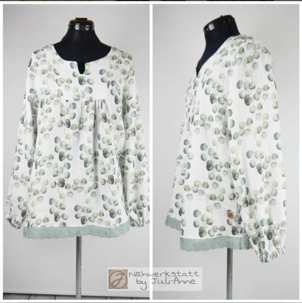 Damen Bohemian Bluse Musselin EUKALYPTUS