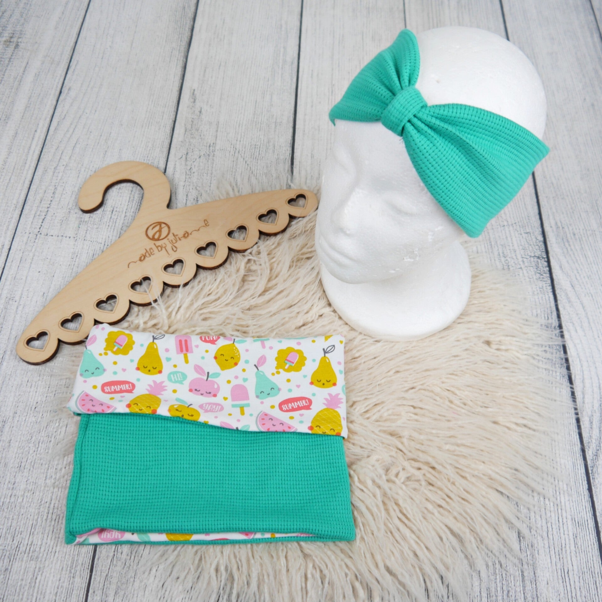 KU 44-47 Set: Knoten-Stirnband & Schlupfschal Waffelstrick Pastellgrün