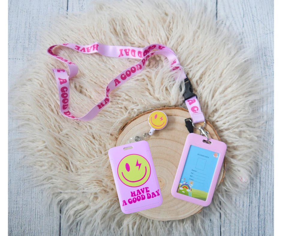 Karten-Hülle für Bus- oder Essenskarte - SMILEY ROSA