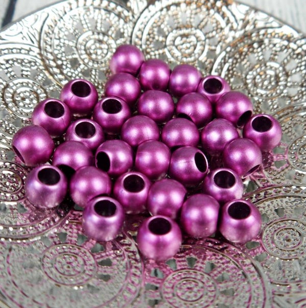 4 Stück Metallic Perle Großloch 12x10mm Lilapink #02