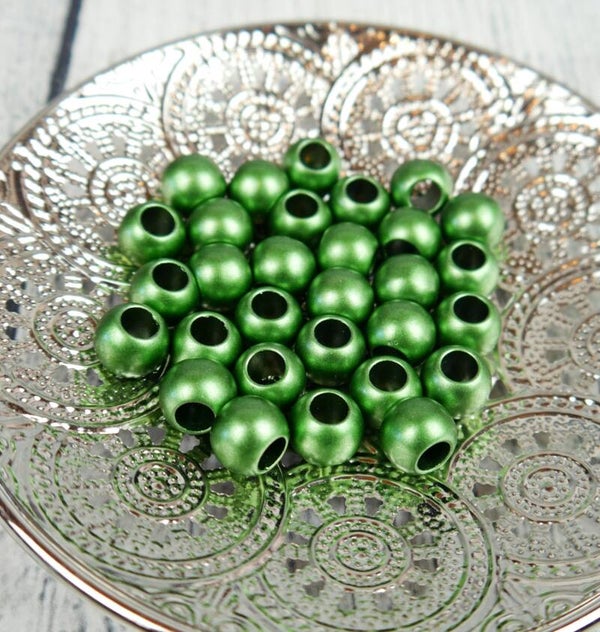 4 Stück Metallic Perle Großloch 12x10mm Grün #03