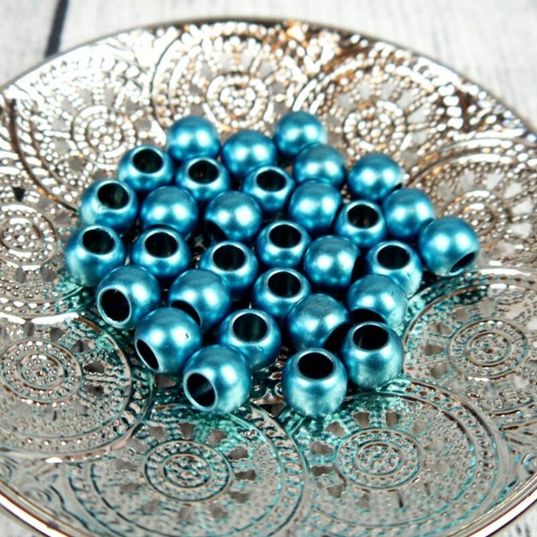 4 Stück Metallic Perle Großloch 12x10mm Hellblau #07