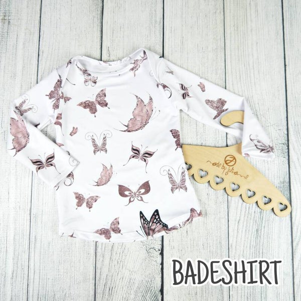98 BADE-SHIRT - Glitter Schmetterlinge Weiß