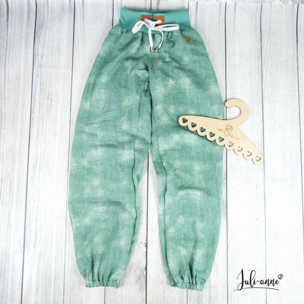 DAMEN Pumphose Musselin Jeanslook Dunkelmint