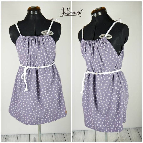 Damen Long-Top Musselin Zweige Lilablau