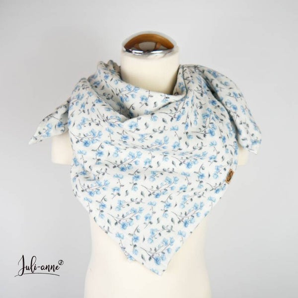 4 - 10 Jahre Musselintuch Blümchen Weiß Hellblau