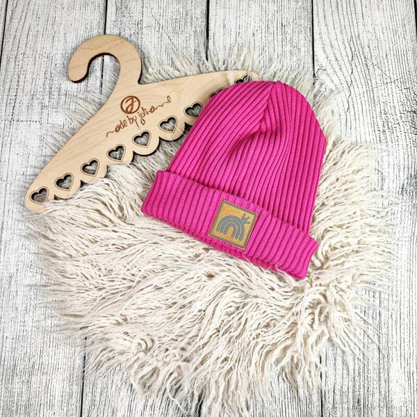 49 - 53 Hipster Beanie Grobstrick Pink - Regenbogen