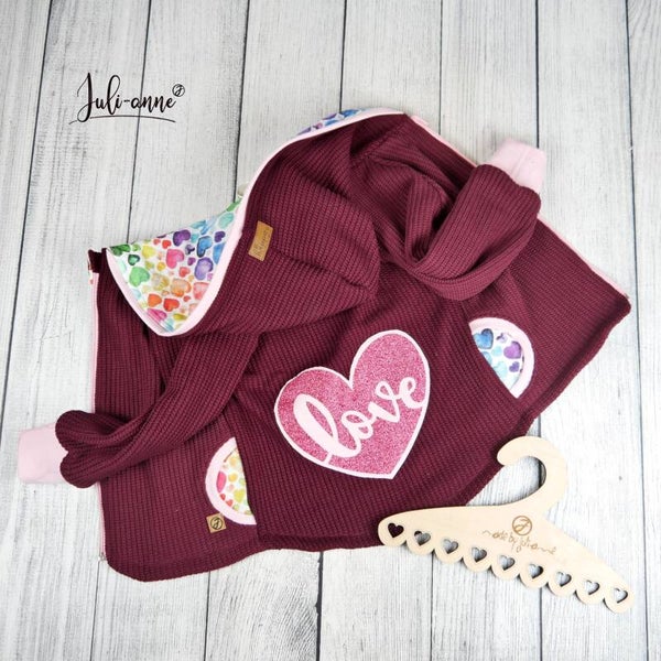 Sweatjacke Grobstrick Bordeaux Glitzer Herz