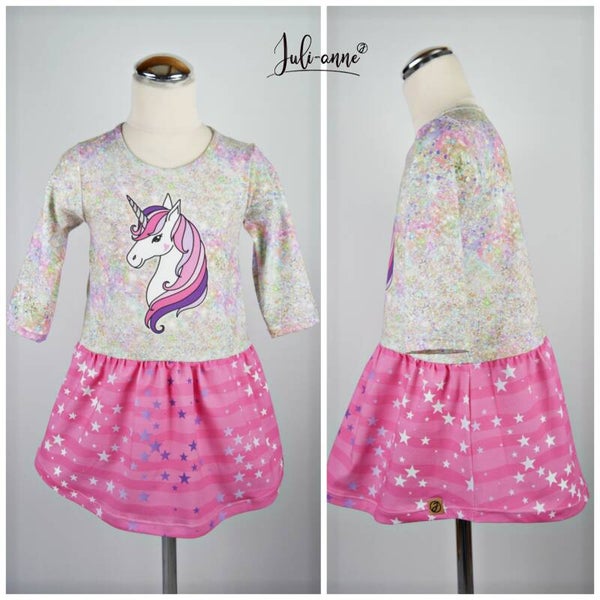 Long-Bluse / Kleid Ganzjahresliebling Einhorn #Hologlitter