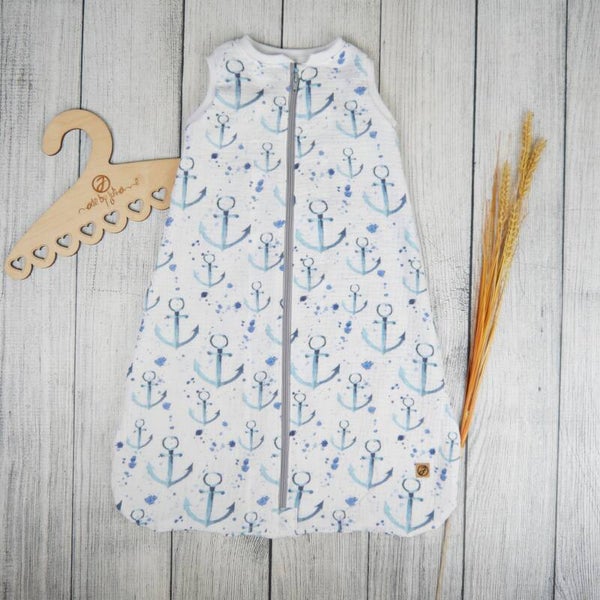 Sommer Schlafsack Musselin Anker Blau Weiß