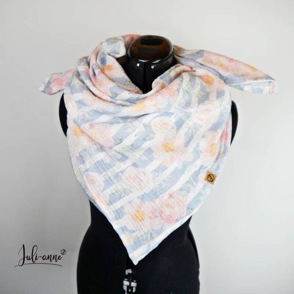 Musselin Halstuch Flower Stripes Blumen