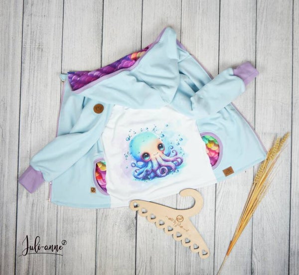 Sweatjacke Bio Softsweat Hellblau - Krake