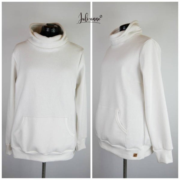 Damen Hoodie Waffelstrick Ecru