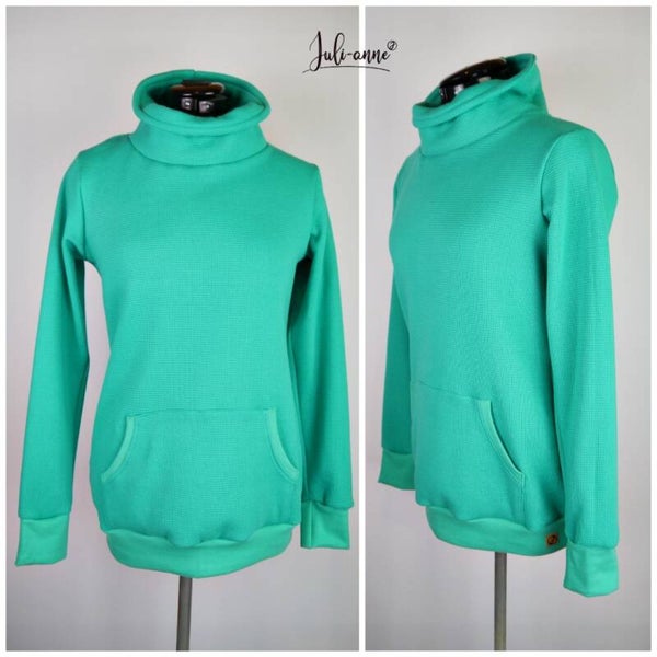 Damen Hoodie Waffelstrick Pastellgrün