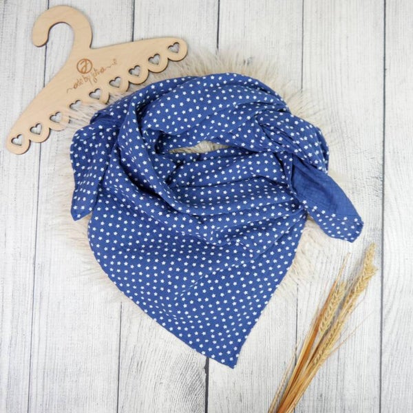 Teenies / Damen Musselin Halstuch Sterne Jeansblau