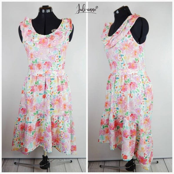 Ladies Ruffle Dress - bunte Aquarellblumen