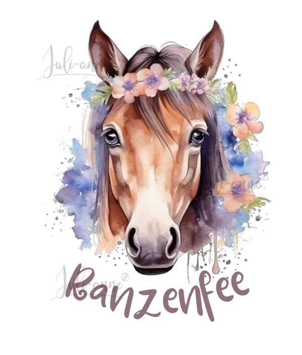 Bügelbild SCHULKIND RANZENFEE Aquarell Pferd - 1