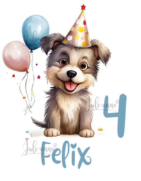 Bügelbild GEBURTSTAG Hund *personalisiert
