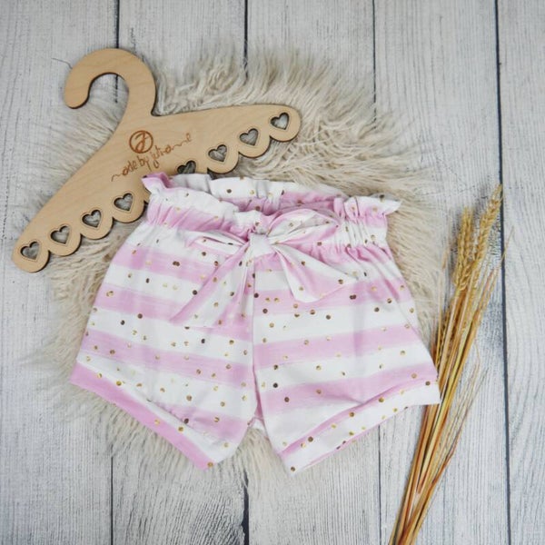 Gr. 128 Paperback Sommer Shorts Glitzer Ringel Rosa