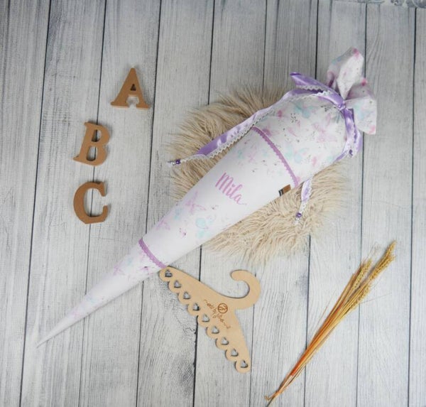 Schultüte Schmetterlinge Weiß - Hellrosa 70cm / 85cm