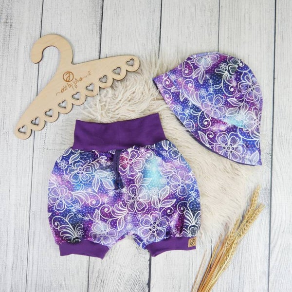 110 / 116 Set: kurze Pumphose & Sonnenhut LACE Lila