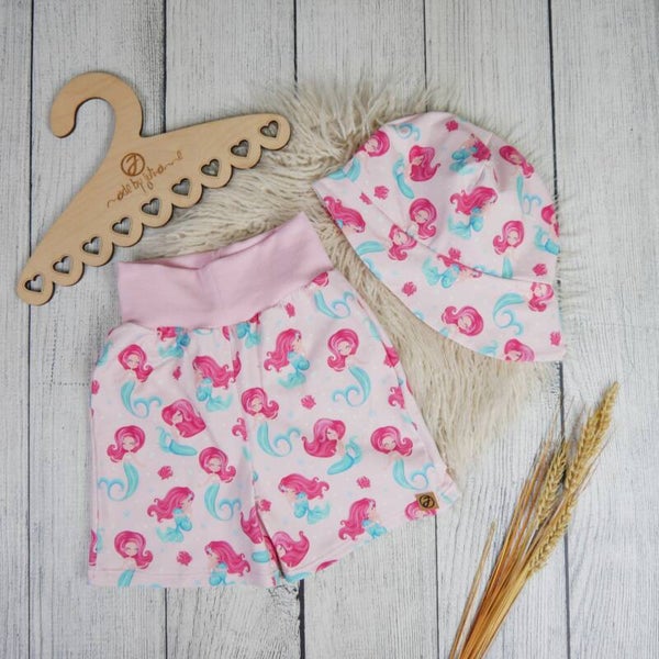 122 Set: Sommershorts & Sonnenhut Meerjungfrau Rosa