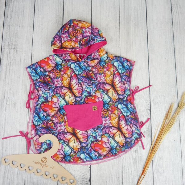 86/92 Musselin Bade-Poncho Schmetterlinge Bunt