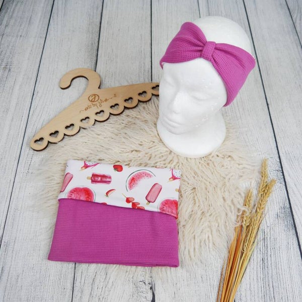 KU 48-52 Set: Knoten-Stirnband & Schlupfschal Waffel Lavendel