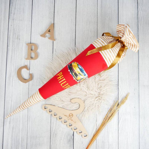 Schultüte Rennauto Gold + Rot  70cm / 85cm / Geschwister