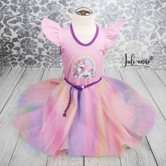 Drehkleid - Regenbogen Einhorn Tüll Glitzer Regenbogen