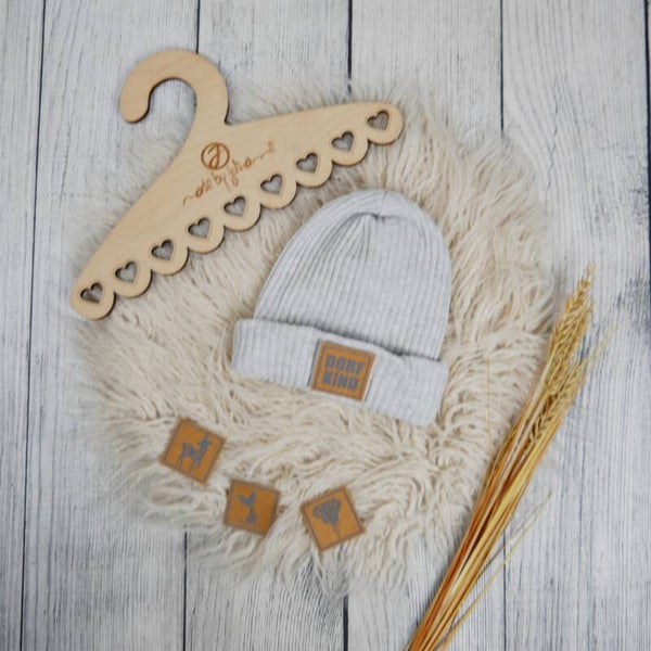 KU 45-48 Hipster Beanie Grobstrick Creme   - Klett Wunschlabel