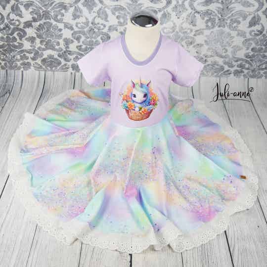 Drehkleid - Einhorn im Blumenkorb Flieder - #Einschulung
