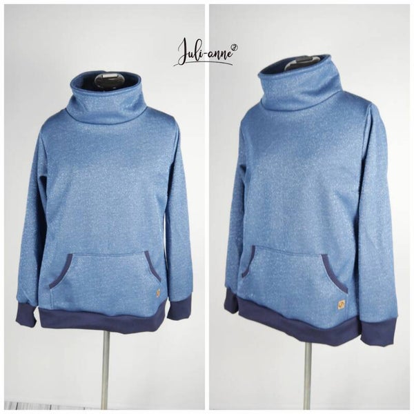 Damen Hoodie Wintersweat Glitzer Indigo