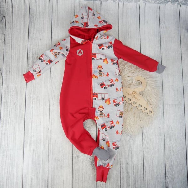Softshell Overall / Anzug Feuerwehr Rot Grau  mit Reflektoren