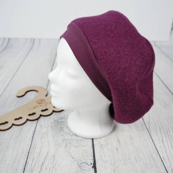 KU 54/57 Woll Walk Basken Mütze Barett Aubergine