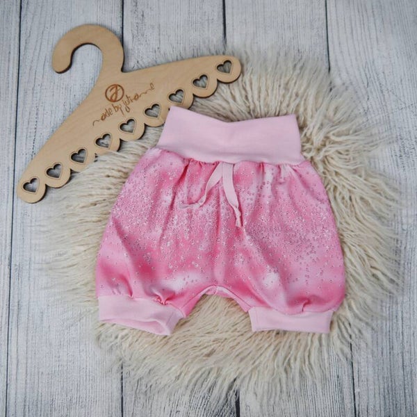 80 / 92 kurze Pumphose Jersey Fake Glitzer Diamanten Rosa