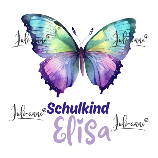 Bügelbild Schulkind Schmetterling bunt