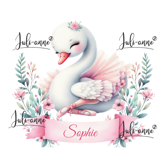 Bügelbild Ballerina-Schwan Banner mit Namen
