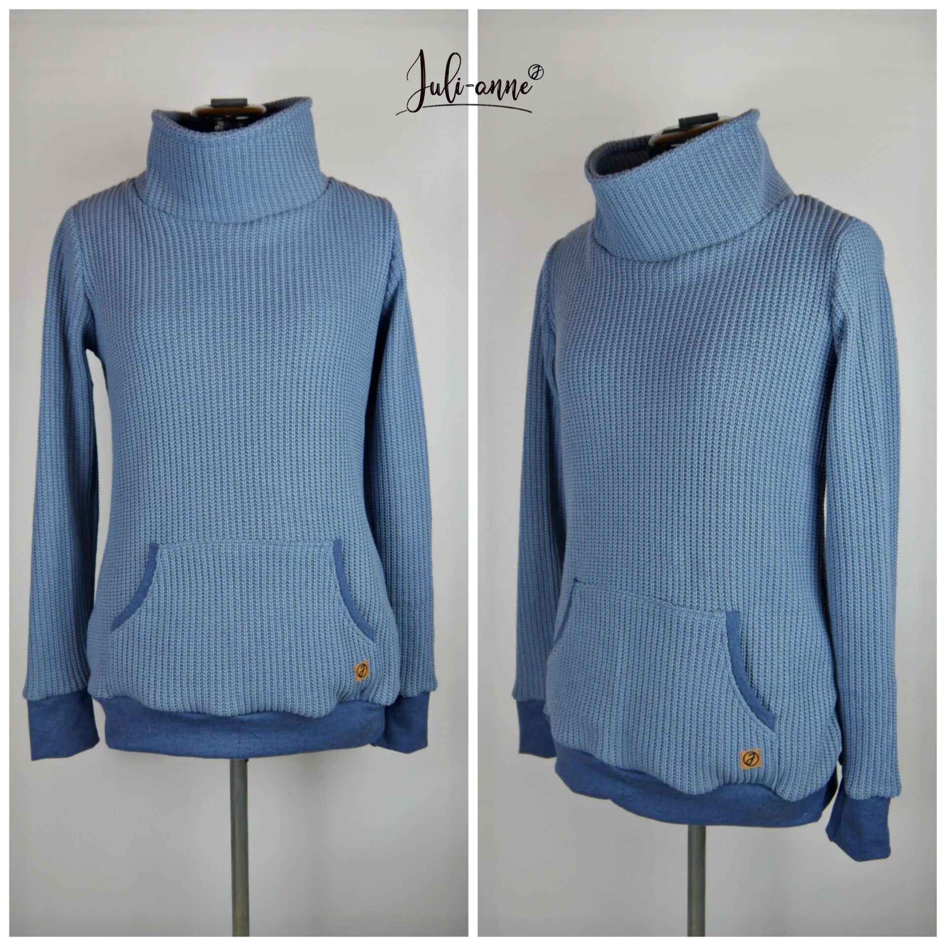 Damen Hoodie Grobstrick Helles Rauchblau