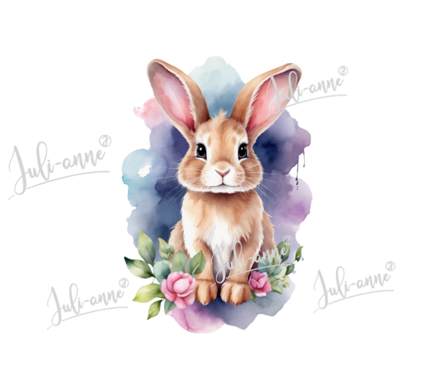 Bügelbild Blumen Hase