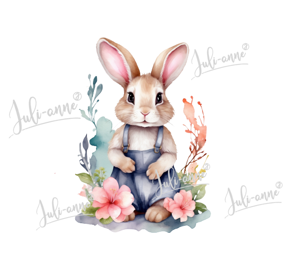 Bügelbild Blumen Hase mit Latzhose